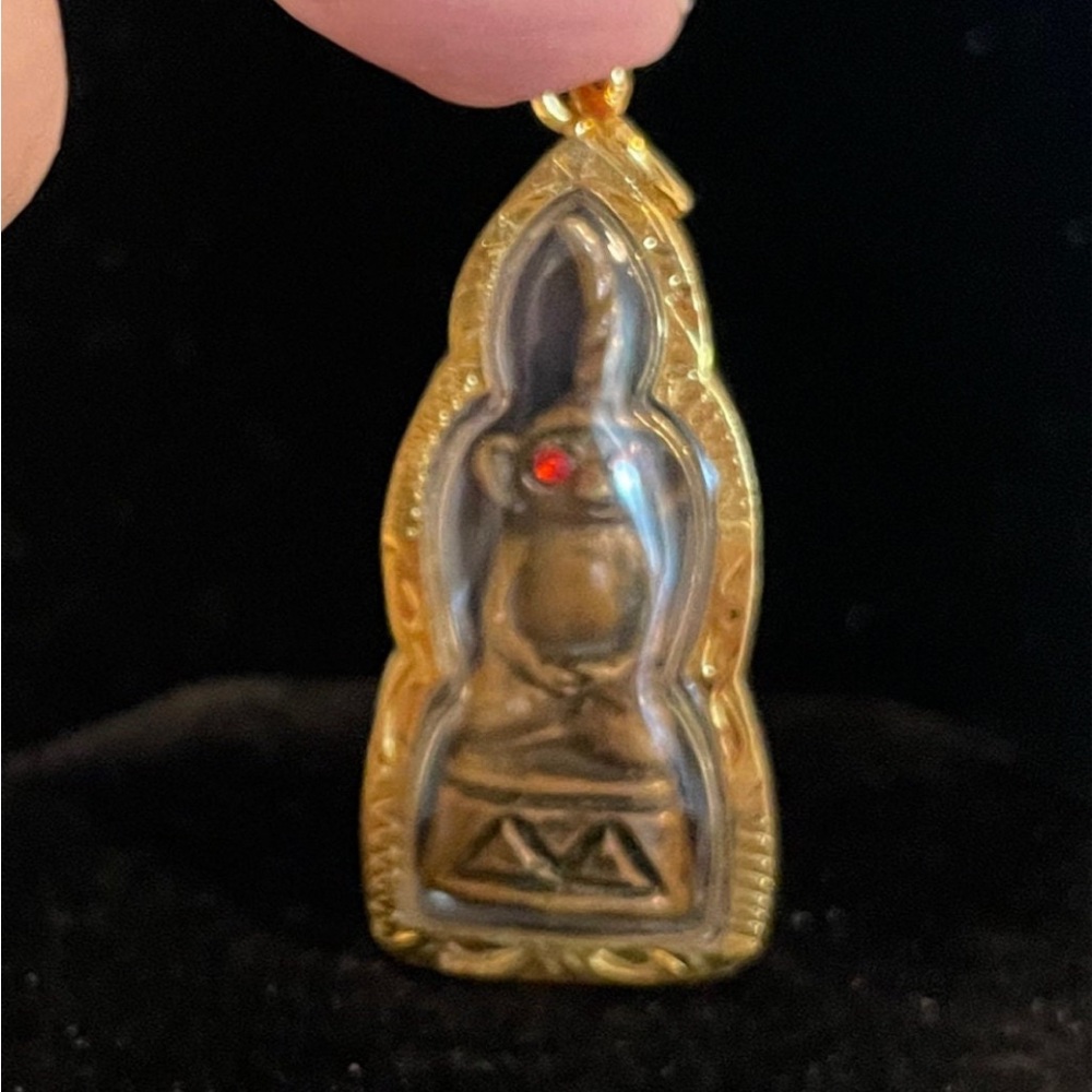 Phra LP Ngang Tadaeng Amulet in Gold Micron Pendant Case